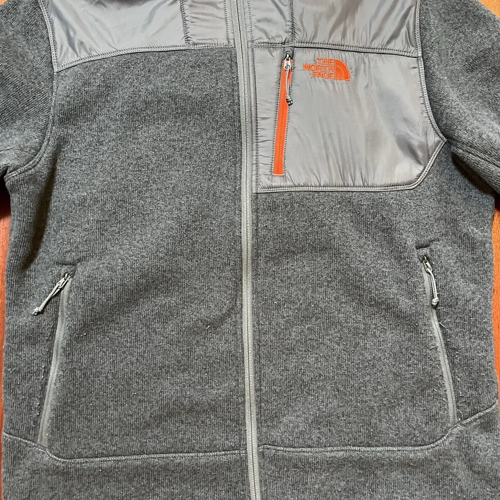 North Face Jacket Mens Large Gray Elbow Patches Pockets Fleece Lined Casual